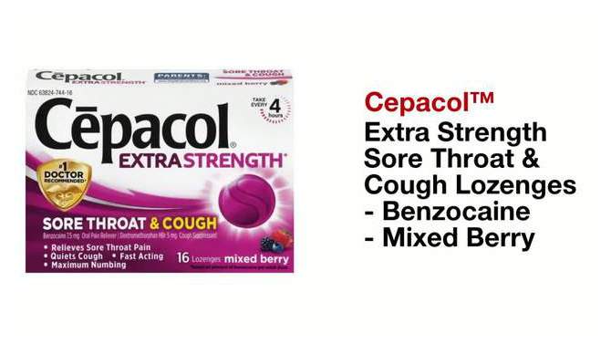 Cepacol Extra Strength Sore Throat & Cough Lozenges - Benzocaine - Mixed Berry - 16ct, 2 of 9, play video