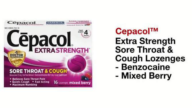 Cepacol Extra Strength Sore Throat & Cough Lozenges - Benzocaine - Mixed Berry - 16ct, 2 of 9, play video
