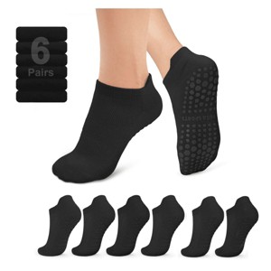 SEVOBAL 6 Pairs Pilates Stockings Toes Home Pilates Socks for Women Non Slip Grippers Yoga Crew Socks Barre, Black, 7.41"*0.39"*0.39" - 1 of 4