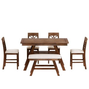 NicBex 6-Piece Dining Table Set with 4 Dining Chairs & Long Bench Modern Wooden Kitchen Table with Open Storage Shelf for Dining Room - 1 of 4
