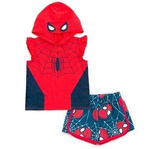 Marvel Spider-Man Girls Cosplay Tank Top and French Terry Dolphin Active Shorts Outfit Set Little Kid to Big Kid - 1 of 4