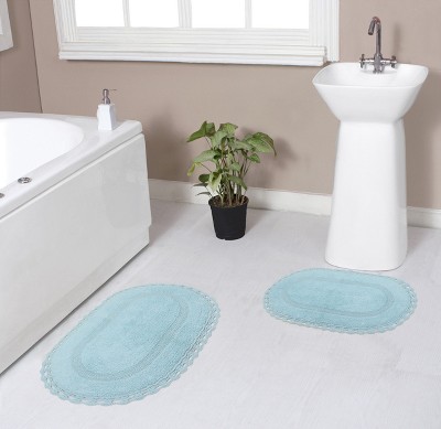 Set Of 3 Hampton Crochet Collection Aqua Cotton Reversible Tufted Bath Rug  Set - Home Weavers : Target