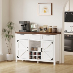Jojoka Bar Cabinet, Coffee Bar Cabinet with Rack & Glass Holder, Farmhouse Sideboard Buffet Cabinet,White - 1 of 4