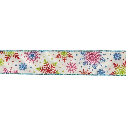 10 Yards - 1.5” Wired Blue and White Glitter Snowflake Ribbon