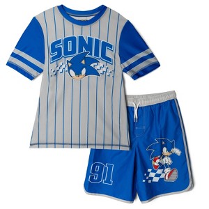 SEGA Sonic the Hedgehog UPF 50+ Raglan Pullover Rash Guard and Swim Trunks Outfit Set - 1 of 4