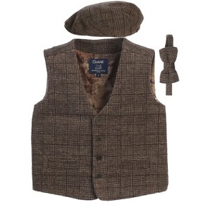 Gioberti Boy's 3pc Tweed Vest with Matching Cap and Bow Tie - 1 of 4