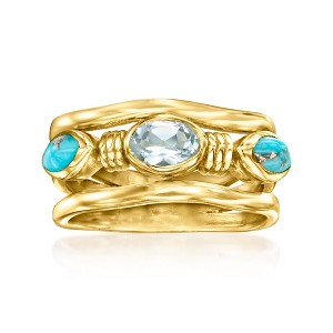 Ross-Simons Turquoise and .50 Carat Sky Blue Topaz Ring in 18kt Gold Over Sterling - 1 of 4