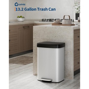 Acekool 13 Gallon / 50L Metal Step Trash Can with Soft-Close Lid, Liner Rim, Rear Handle & Anti-Slip Feet for Kitchen and Home, Black - 1 of 4