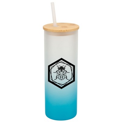 Elanze Designs Hexagon Floral Beetle Bug Insect Wrap-Around Design 25 Ounce Frosted Gradient Glass On-The-Go Coffee Travel Skinny Tumbler Mug Cup,