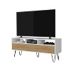 Vynxaria Modern TV Stand with 2 Doors and Open Storage, White and Natural Oak, 21.8" H x 53.8" W x 15.4" D - 3 of 4