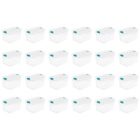 Sterilite 106 qt Clear & Blue Stackable Latching Storage Box Container (24 Pack)