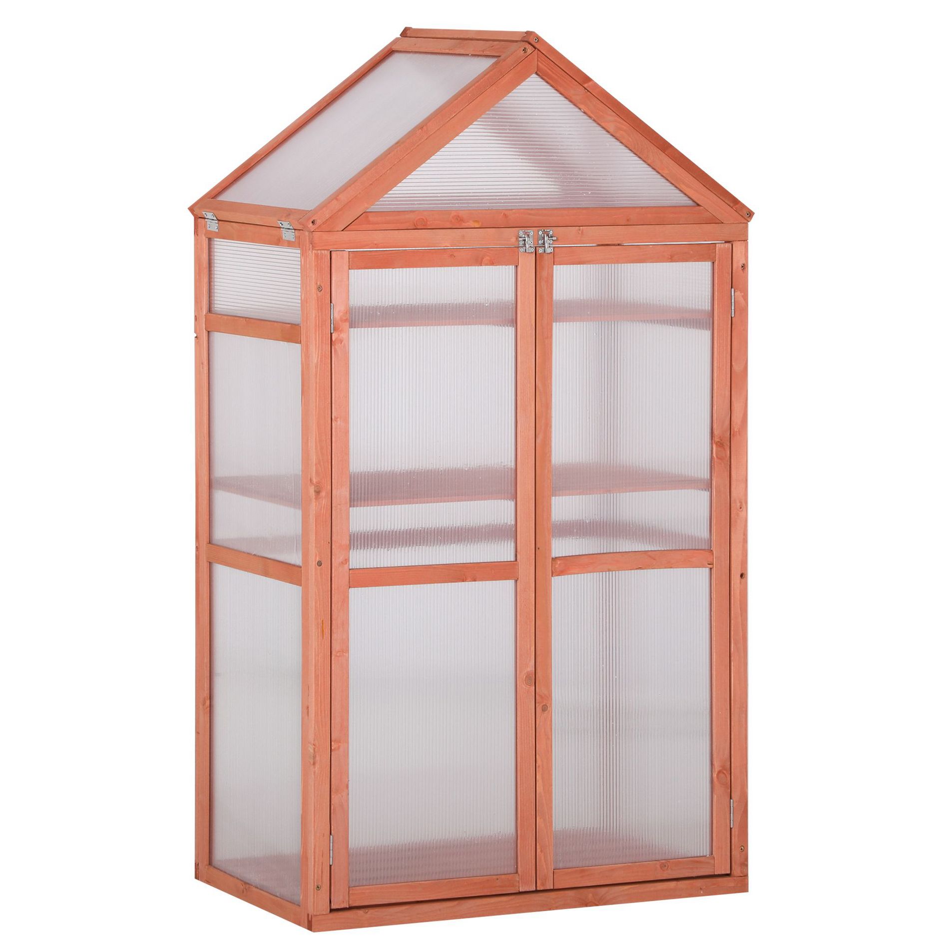 Outsunny 32" x 19" x 54" Garden Wood Cold Frame Greenhouse Flower Planter with Adjustable Shelves, Double Doors