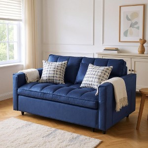 Sapphtopaz Corduroy Couch Sofa - Double Sleeper with Pull-Out Bed, 2 Pillows & Side Storage, Upholstered Furniture for Living Room, Bedroom & Guest - 1 of 4