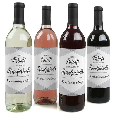 Big Dot of Happiness Parents to Grandparents - Pregnancy Announcement Gift for Women and Men - Wine Bottle Label Stickers - Set of 4