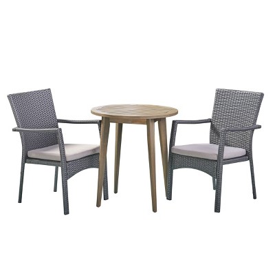 Arezzo 3pc Wood & Wicker Bistro Set - Gray/Gray - Christopher Knight Home