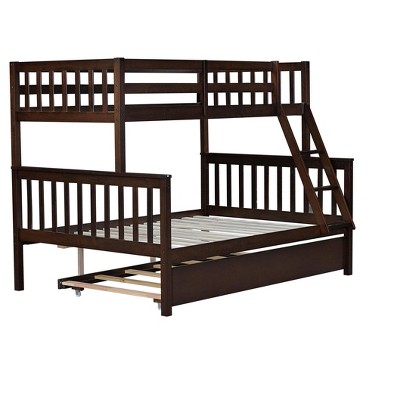 NicBex Twin Over Full Bunk Bed with Guardrail and Trundle,Rubber Wood Loft Bed with Ladder and Converts to 2 Twin Beds,Bunk Beds for Bedroom