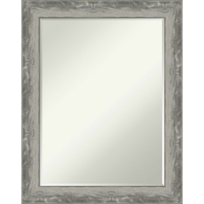 Amanti Art Waveline Silver Narrow Petite Bevel Bathroom Wall Mirror 28.5 x 22.5 in.