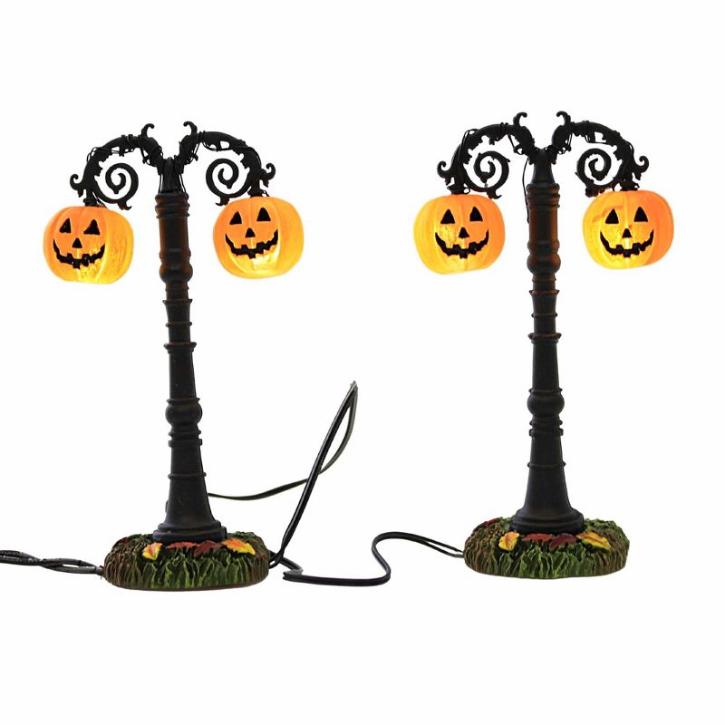 Department 56 Villages 4.25 In Lit Hallow's Eve Street Lamps Jack-O-Lanterns Fall Leaves Village Accessories, 2 of 4