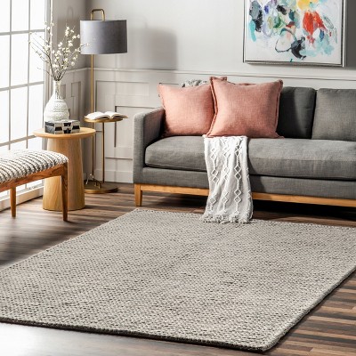 Light Gray Braided Wool Handmade Area Rug, 10' x 14'