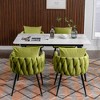 Modern Dining Chairs Set Of 2 Upholstered Velvet Side Chair Hand Weaving Accent Armchair With Metal Legs Cushion - 3 of 4