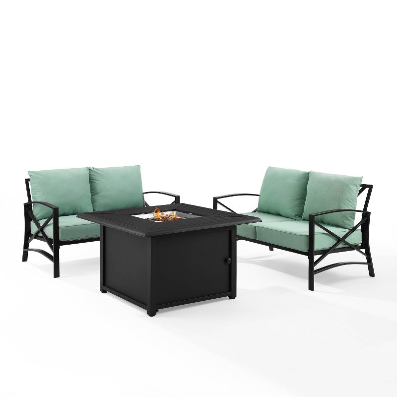 Kaplan 3pc Outdoor Conversation Set with Fire Table &#38; 2 Loveseats - Mist - Crosley, 1 of 17