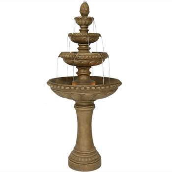 Sunnydaze 65"H Electric Resin and Concrete 4-Tier Eggshell Edge Outdoor Water Fountain with LED Lights