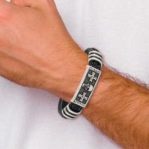 Chisel Stainless Steel Antiqued and Enameled Skull with Crosses Black Braided Faux Leather 8.5" Bracelet - 1 of 4