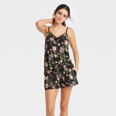 Women's Floral Print Beautifully Soft Cami and Shorts Pajama Set - Stars Above™ Black L