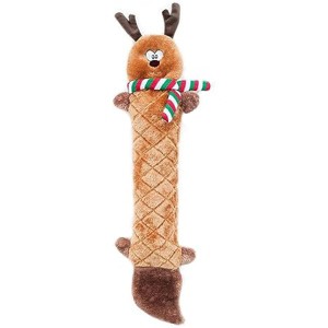 ZippyPaws - Jigglerz Holiday Tough No Stuffing Squeaky Plush Dog Toy with Crinkle Head and Tail - Reindeer - 1 of 1