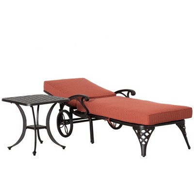 Wine Red Aluminum Adjustable Outdoor Chaise Lounge with Side Table