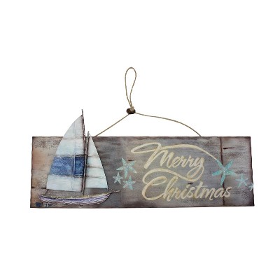 Beachcombers Sailboat Merry Christmas Sign 19.5 x 1 x 9 Inches.