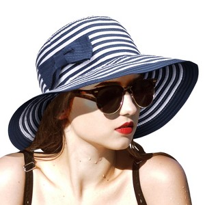 Tirrinia Wide Brim Straw Hat for Women, Stylish UV Sun Protection Beach Travel Hats, Suitable for Outdoor Activities, Garden Party, Beach, Travel - 1 of 4