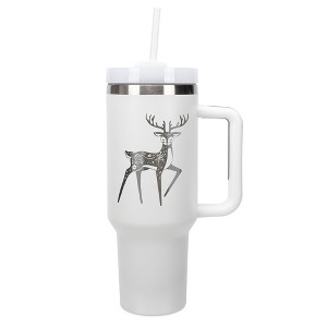 Elanze Designs 40 Ounce Travel Tumbler With Straw and Lid Stainless Steel Double Wall Insulated Graceful Forest Deer White - 1 of 4