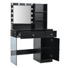 APRILSOUL Vanity Desk with Mirror and 3 Lighting Modes, Glass Top and Storage Shelves, Dressing Table with 2 Drawers and Cabinet, Black - 4 of 4