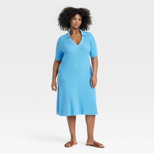 Women's Short Sleeve Ribbed Midi Sweater Dress - Ava & Viv™ - 1 of 3