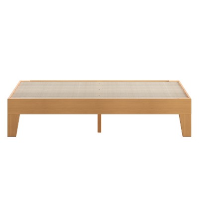 Natural Pine Queen Platform Bed Frame with Wooden Slats