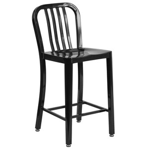 Emma and Oliver Commercial Grade 24"H Colorful Metal Indoor-Outdoor Vertical Slat Counter Stool - 1 of 4