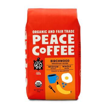 Peace Coffee Organic Fair Trade Birchwood Blend Medium Roast Whole Bean Coffee- 12oz