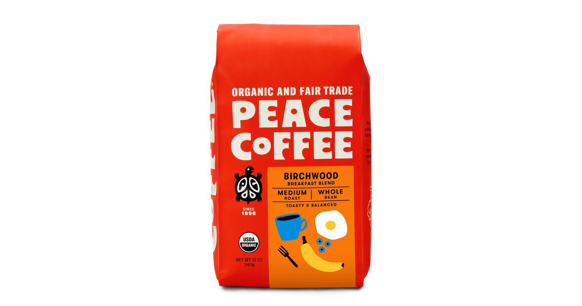 Peace Coffee Organic Fair Trade Birchwood Blend Medium Roast Whole Bean Coffee - 12oz
