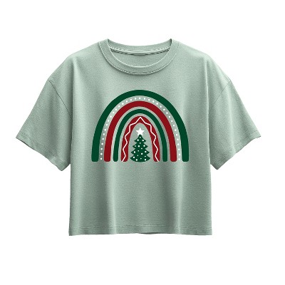 Girls' - Instant Message - Christmas Rainbow Short Sleeve Boxy Graphic T-Shirt