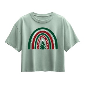 Girls' - Instant Message - Christmas Rainbow Short Sleeve Boxy Graphic T-Shirt - 1 of 2