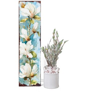 HomeRoots 36" Blue Green And White Floral Bouquet Solid Wood Porch Sign - 1 of 4