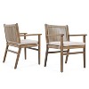 Outdoor Dining Chairs Set of 2, Acacia Wood Patio Armchair with Rope Design Back and Water Repellent Cushion, Light Brown, 400lbs Weight Capacity - 3 of 4