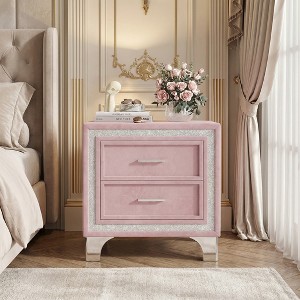 Airsurfer Two-Drawer Pastel Pink Nightstand Elegant Pastel Pink Nightstand Bedroom Decor for Bedroom Sophistication - 1 of 4