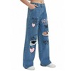 Mocamel Girl's Printed Wide Leg Ripped Casual Jeans with Pocket and High Waist Elastic Band - 3 of 4