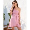 Womens One Shoulder Shirred Mini Dress Wedding Guest Dress One Sleeve Belted Dress with Ruffled Trim for Summer 2024 - 3 of 4