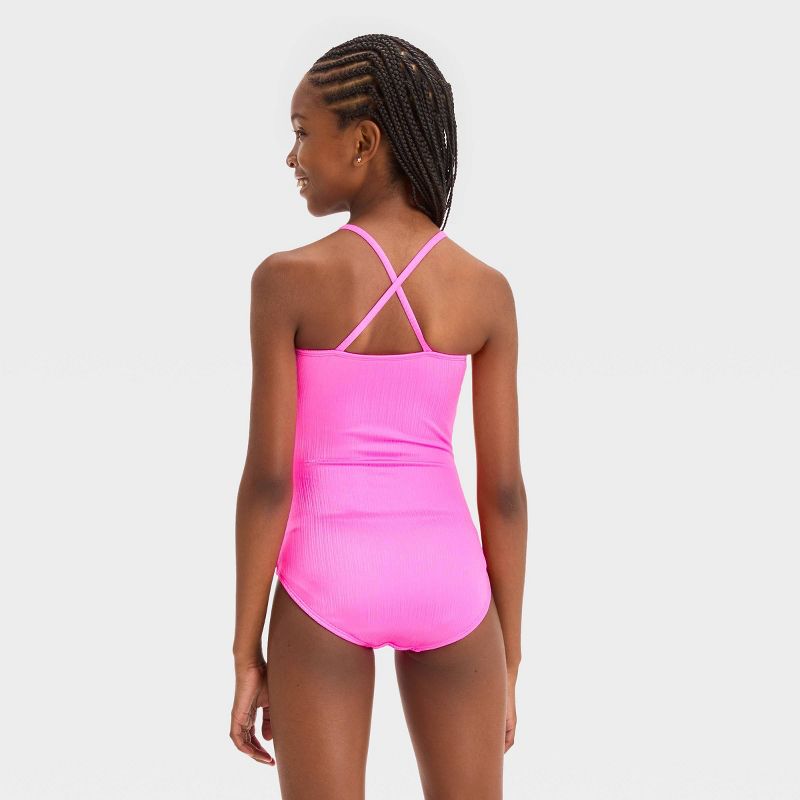 Girls' 'Mermaid Dazzle' Solid One Piece Swimsuit - Cat & Jack™ Pink, 3 of 4