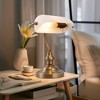 DORESshop 14 in. Banker Task and Reading Elegant Gold Bedside Lamp with White Glass Shade, Desk Light with Pull Chain for Bedroom - 3 of 4