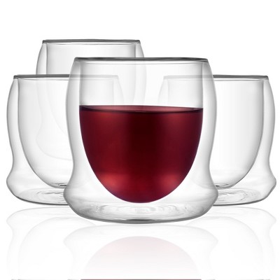 JoyJolt Cosmo Double Walled Stemless Wine Glasses - Set of 4 Elegant Stemless Glassware - 10 oz
