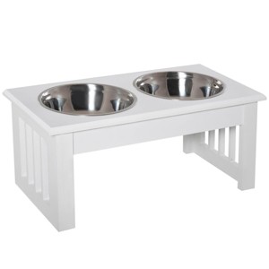 INFURNIC Pet Bowl Elevated Dog Feeding Station with Stainless Steel Bowls Non Slip Modern Wooden Frame, White, 17.25"*9.5"*6" - 1 of 4